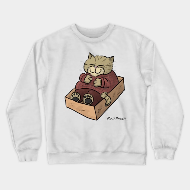 Cat Wearing Red Pajamas Napping in Box Crewneck Sweatshirt by cartoonistnate